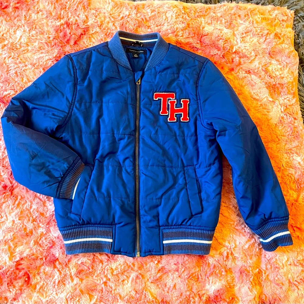 Tommy Hilfiger Blue Bomber Jacket with Red Logo Size S 6/7